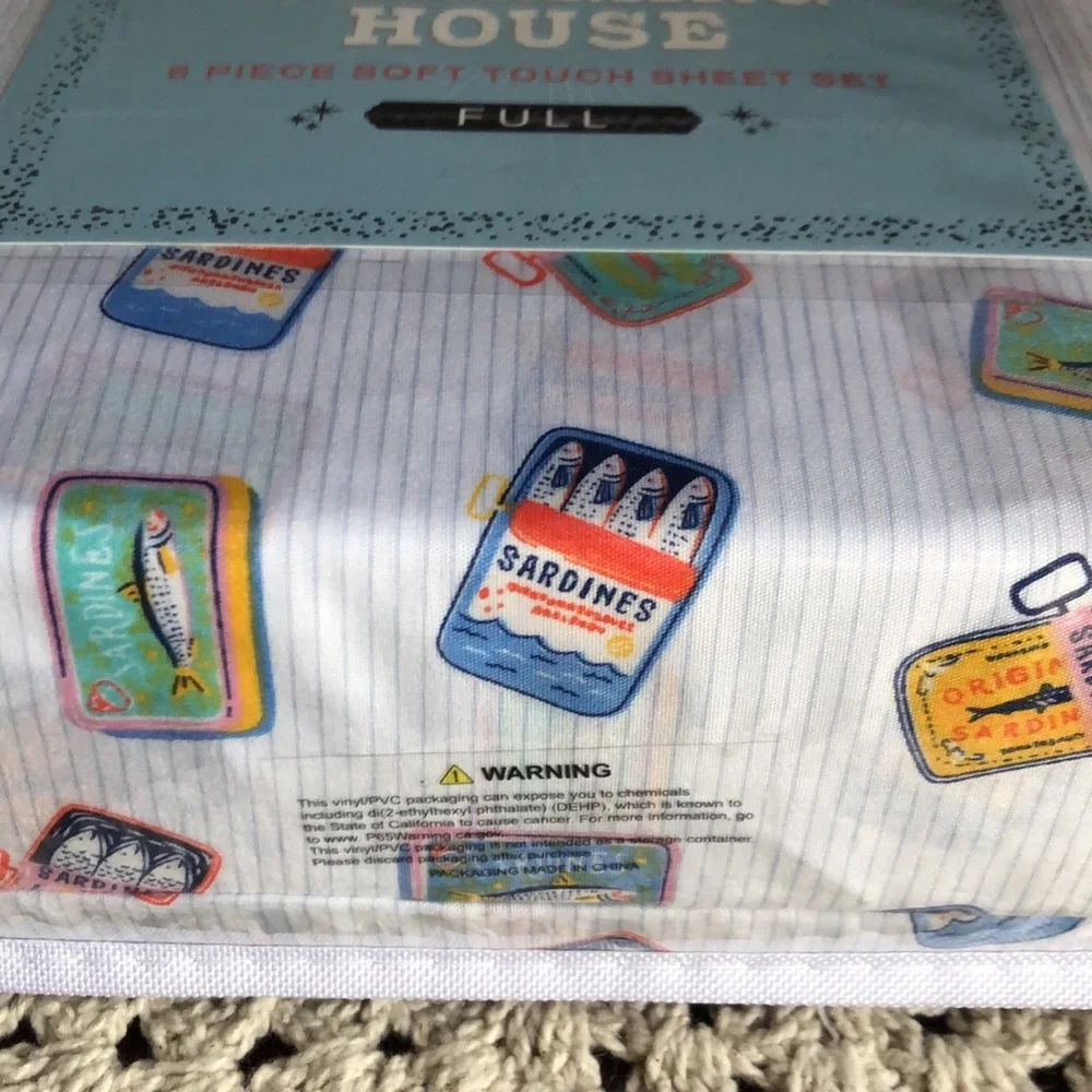 Charming House FULL Sheet Set - Sardine Tin Print - White & Pastel